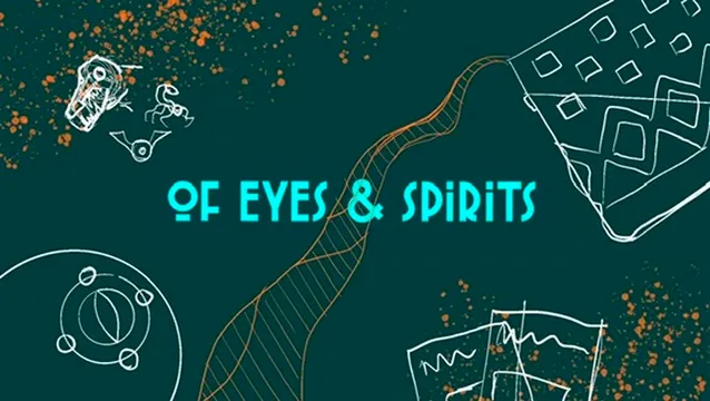 A crude sketch of a piece of promotional art. The only bit of text in the middle reads "Of Eyes And Spirits."