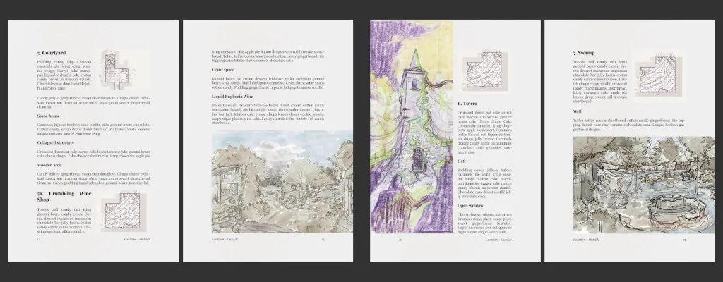 Draft layout, made with low-fi sketches and example text